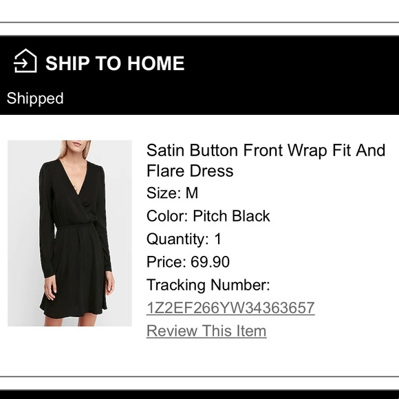 Express: Black Satin Button Wrap & Flare Dress - Picture 5 of 5